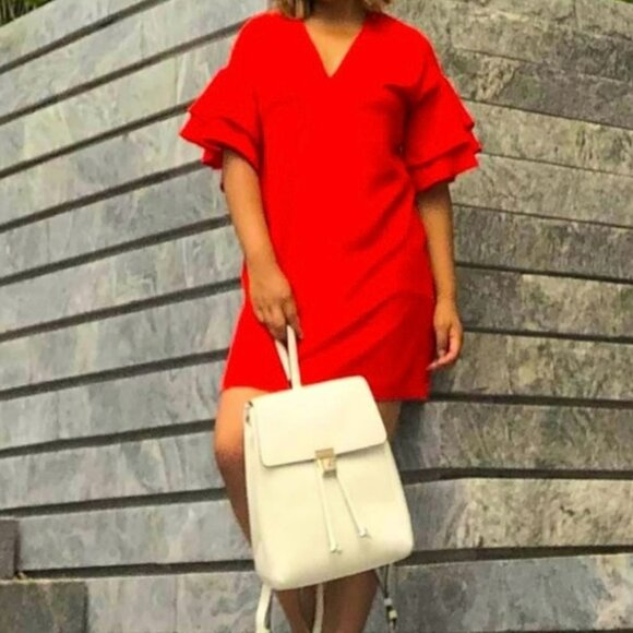 🟣🟣🟣 ZARA WOMAN Size Extra Small Red Ruffle Short Sleeve Dress - Picture 1 of 7